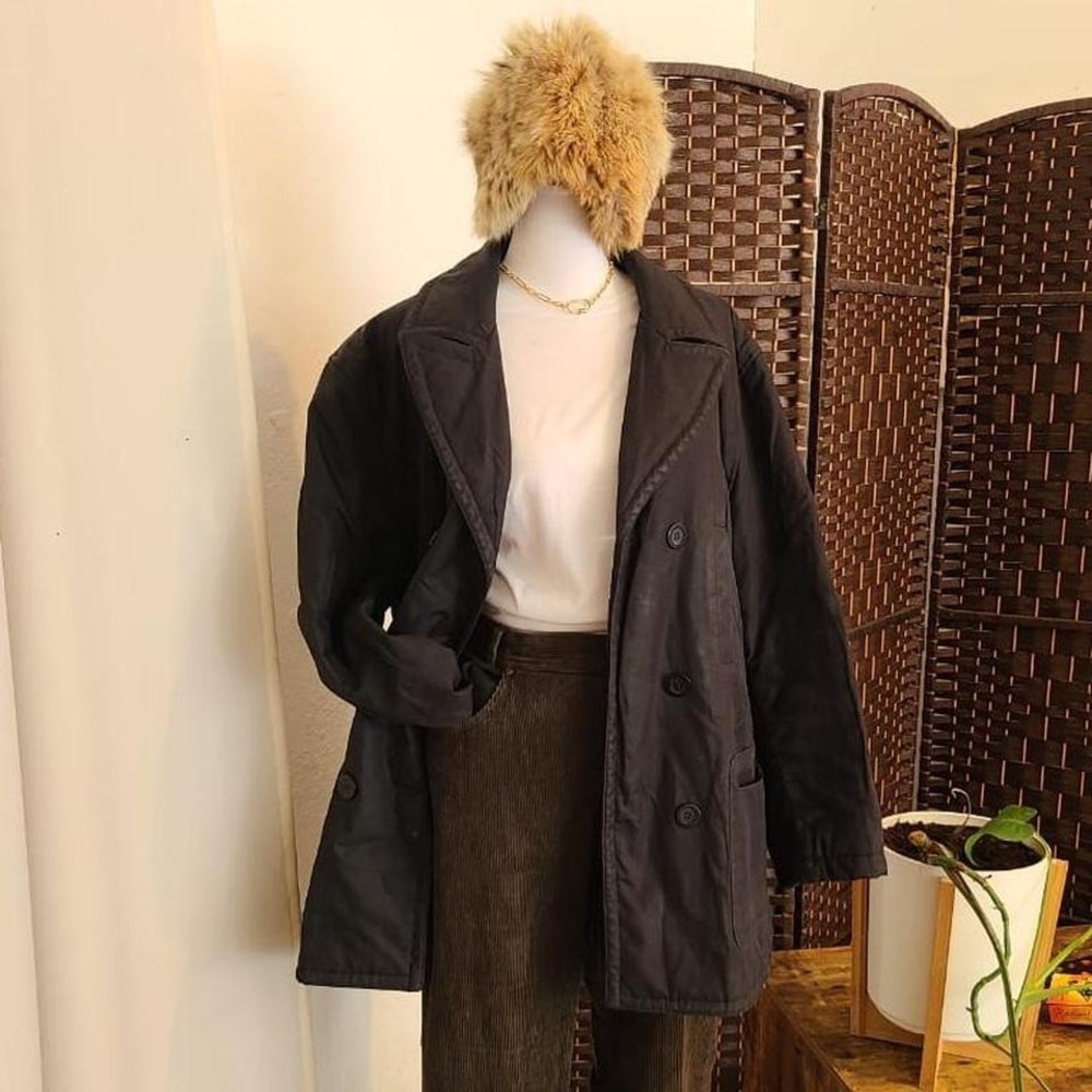 Jones New York Double Breasted Trench Coat Black Size Large Women's Fairy Goth